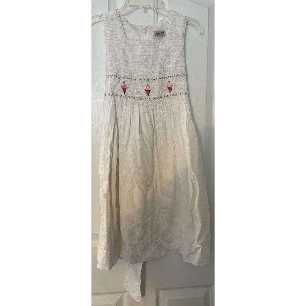 Green Dog Girls Sleeveless Dress White W/ Ice Cream Cones Size 10 Deadstock NWT